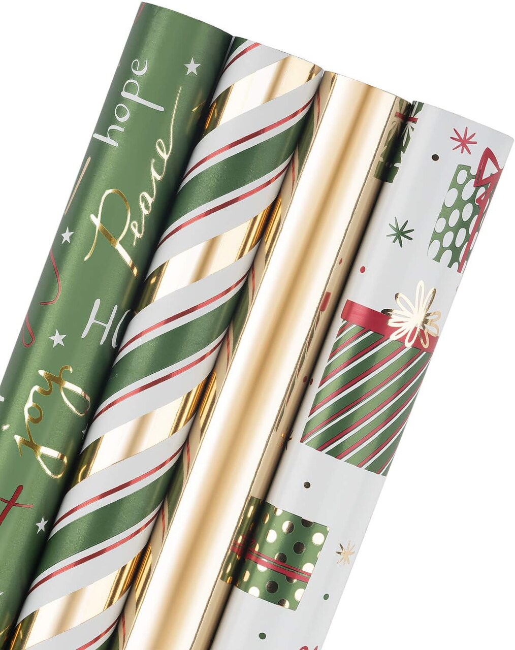 Green Christmas Wrapping Paper Roll - Green Holiday Set with Metallic Foil Shine - 4 Rolls - 30 Inch X 120 Inch Per Roll